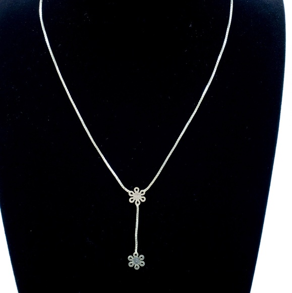 Sterling Silver Jewelry - 925 Silver Flower Drop Necklace